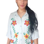 Blusa larga verde menta con bordado floreado 125-O7