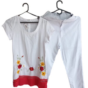 Conjunto Bordado blanco, blusa bordada y diseño floreado parte inferior 150-O12