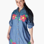 vestido jean bordado flor rojo bordados gladys