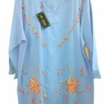 Blusa azul manga media bordado en centro Bordados La Gorda artesana 130 LG (20)