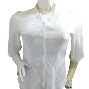 Blusa blanca bordada elegante manga media 160 CB(37)