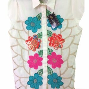 Blusa blanca diseño bordado floreado Bordados La Gorda artesana 130 LG (7)