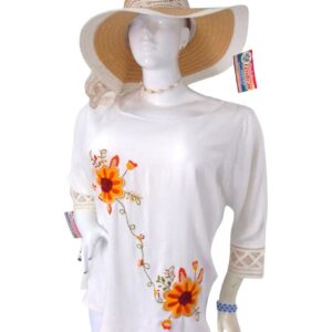 Blusa blanca diseño floreado media manga 140 MB(5)