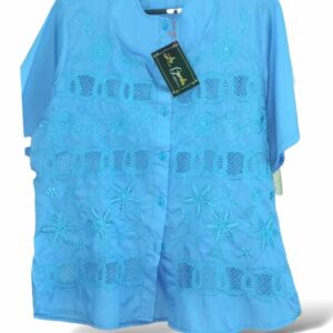 Blusa bordada diseño bordado en centro tono azul Bordados La Gorda artesana 130 LG (24)