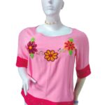 Blusa rosa bordada, diseño borde de mangas y parte inferior 130 CB(9)- Bordados CrisBran