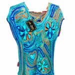 Blusa tejida a mano tono azul diseño flores Bordados La Gorda artesanal 210 LF (2)