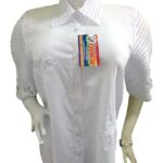 Camisa blanca bordada con botones, diseños en centro y mangas 160 CB(28)- Bordados CrisBran