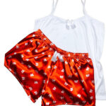 Pijama short satín rojo DE(13)