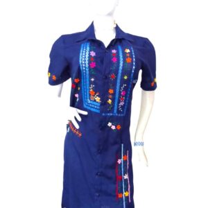 Vestido azul oscuro con diseño bordado en centro 190 CB(6)- Bordados CrisBran