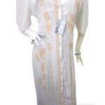 Vestido blanco bordado largo, manga media 210 CB(25)