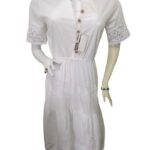 Vestido blanco bordado largo, manga media 210 CB(26)