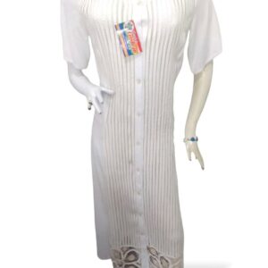 Vestido blanco bordado largo, manga media 210 CB(27)