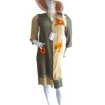 Vestido bordado verde militar con diseño floreado 190 CB(15)- Bordados CrisBran