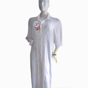 Vestido bordado blanco largo, manga media 190 CB(14)