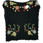 blusa bordada negra con flores F3-140