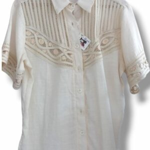 Blusa bordada beige , bordado araña y patecabras F25-170