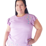 Blusa lila bordado en borde y diseño floreado 85-M11