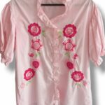 Blusa rosa bordada con detalles de boleros F35-100