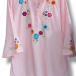 Blusa rosa bordada manga campana F27- 100