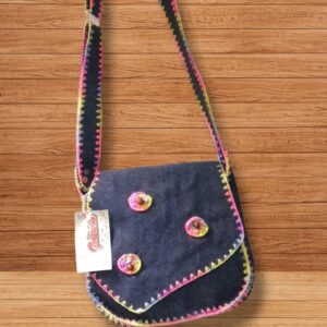 Bolso de Jean diseño tejido de flores 50 F(28)- Artesanías Jumalu