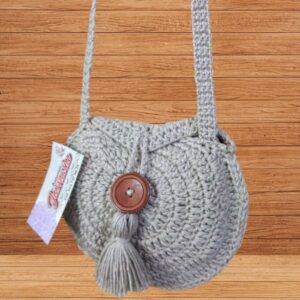Bolso tejido a mano gris forma redonda 50 F (17)- Artesanías Jumalu