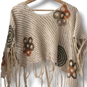 Ruana bordada beige con floresF14-230