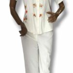 Conjunto blanco bordado de pantalon F65-230