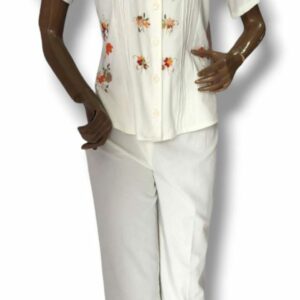 Conjunto blanco bordado de pantalon F65-230
