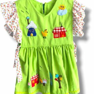 Vestido verde bordado de niña F53-100
